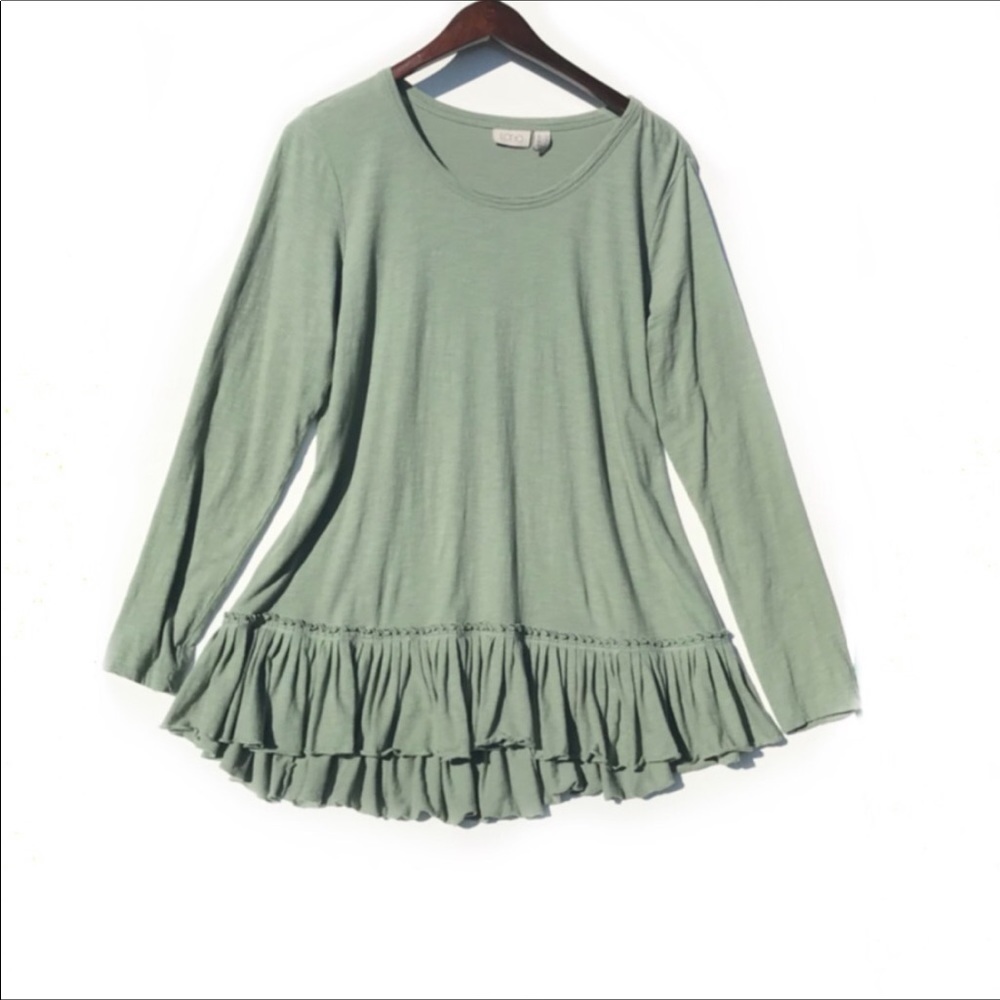 ❄️❋ EUC ❋ Logo ❋ Olive Ruffle Dropped Waist Top❋❄️